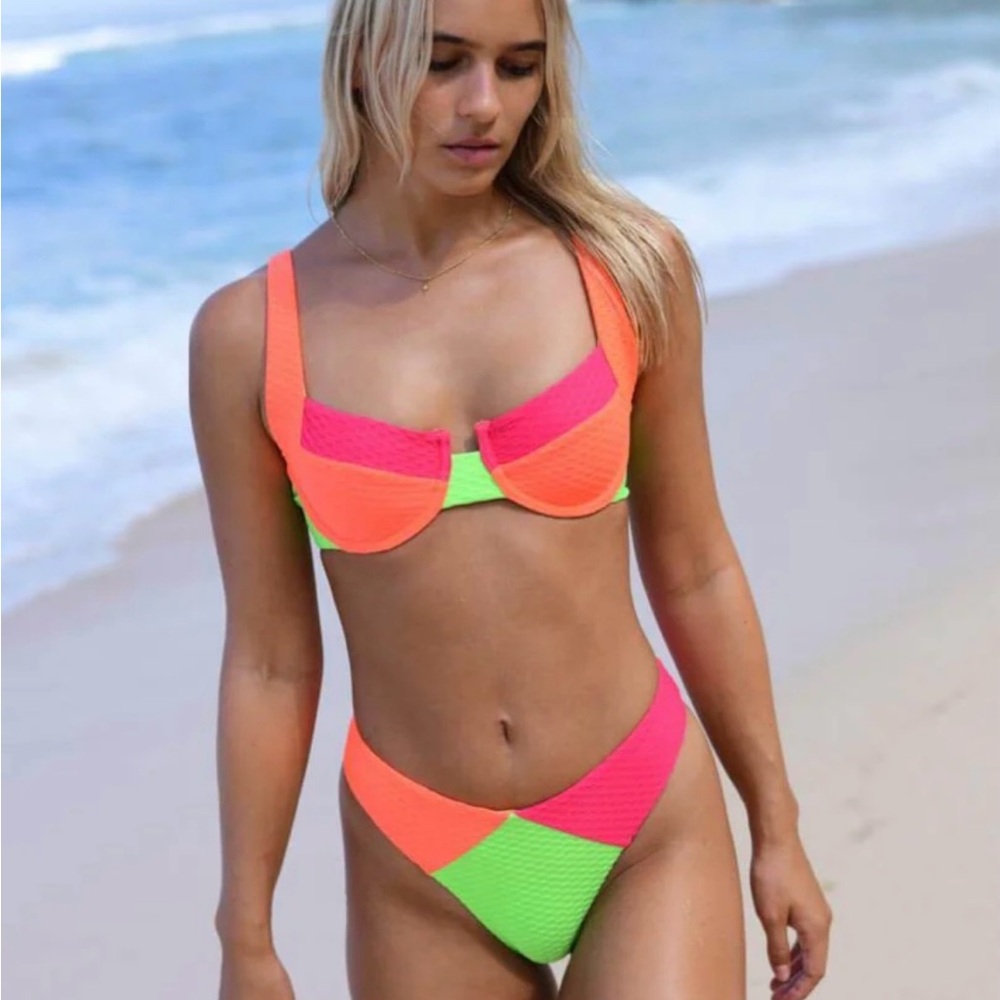 Vetchy Neon Colorblock Bikini Set - Hot Pink, Orange & Lime - Picture 10 of 10